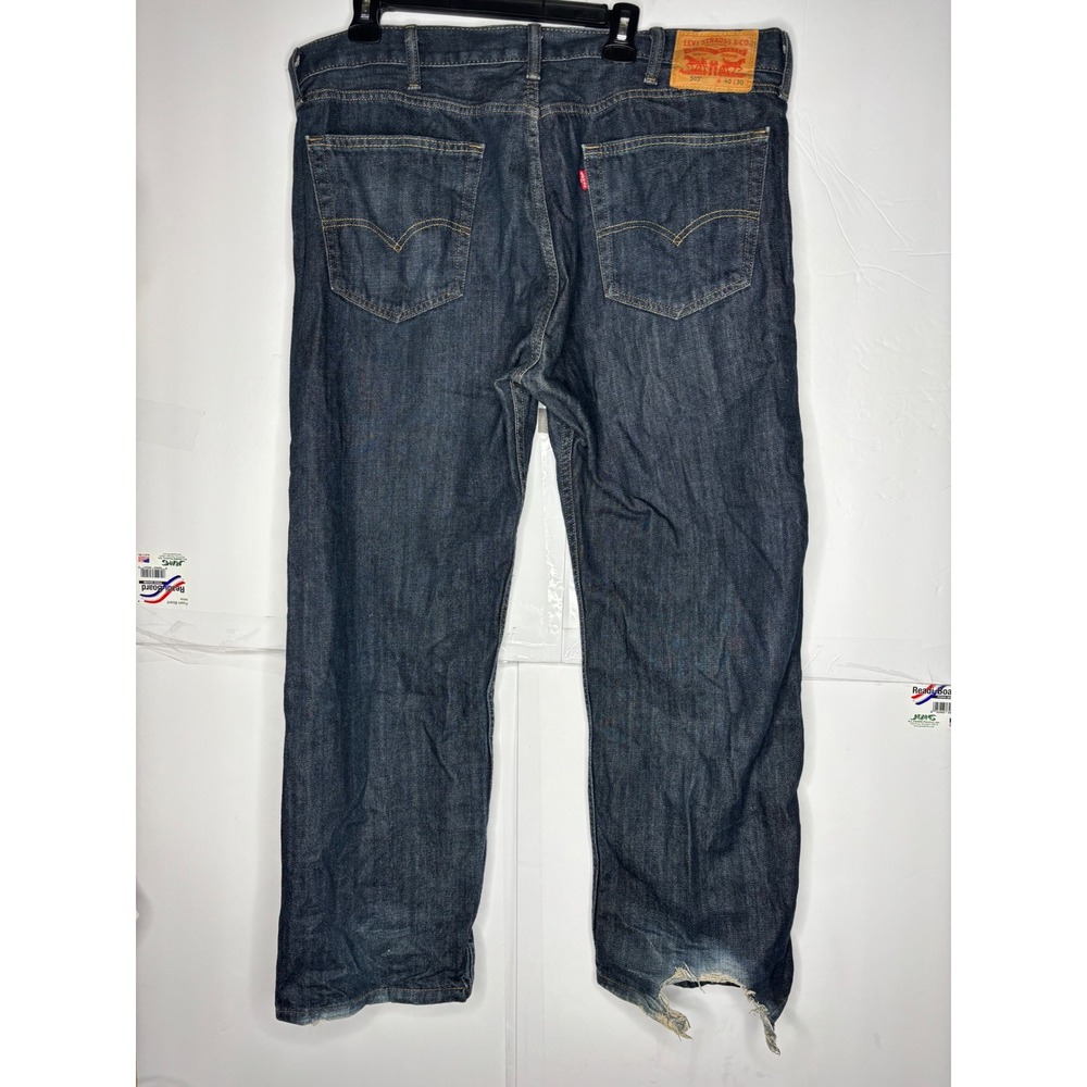Levis 505 Regular Fit Jeans 40x30 Dark Wash Blue Denim Straight Leg‎ Thrashed